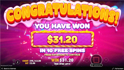 Sweet Rush Bonanza schermata vincita totale Free Spin